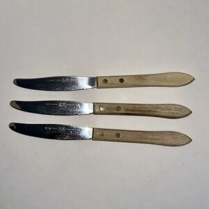 Set 3 Vintage Ekco Forge USA Stainless Serrated Steak Knives Wood Handles